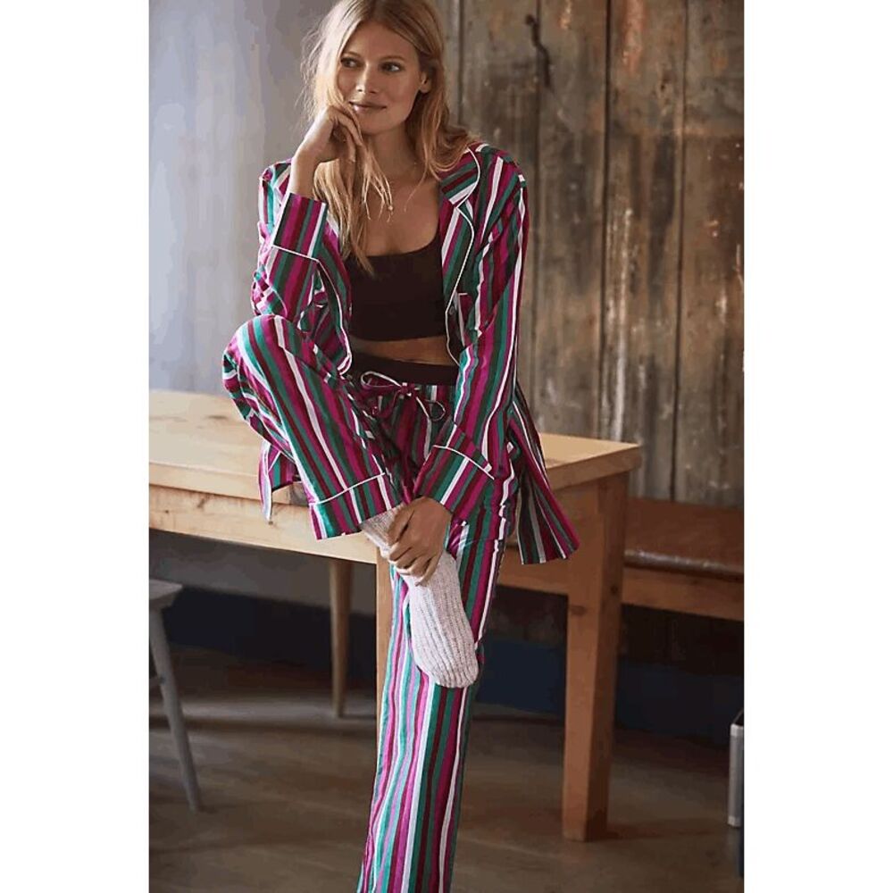 Anthropologie x Print Fresh Candy Striped Pajama Set Women's Size Medium